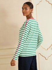 Love & Roses Green Stripe Heart Ric Rac Trim Petite Long Sleeve Top - Image 4 of 4