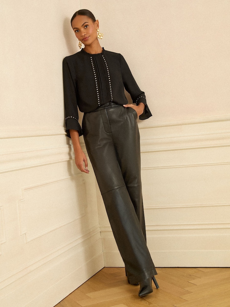 Love & Roses Black Heart Petite Hardware Detail Flute Sleeve Blouse - Image 2 of 4