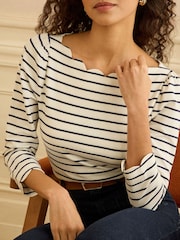 Love & Roses Ivory Stripe Petite 3/4 Sleeve Jersey Top - Image 2 of 4