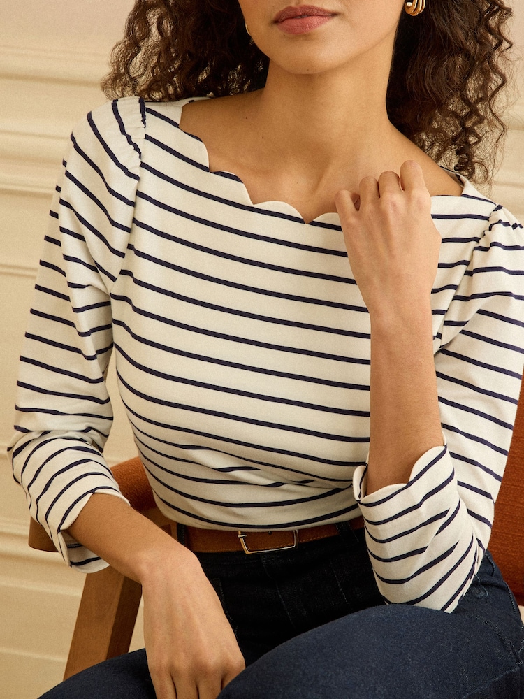 Love & Roses Ivory Stripe Petite 3/4 Sleeve Jersey Top - Image 2 of 4