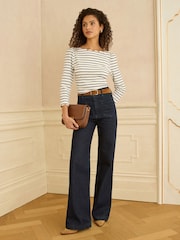 Love & Roses Ivory Stripe Petite 3/4 Sleeve Jersey Top - Image 3 of 4