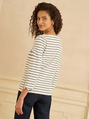 Love & Roses Ivory Stripe Petite 3/4 Sleeve Jersey Top - Image 4 of 4