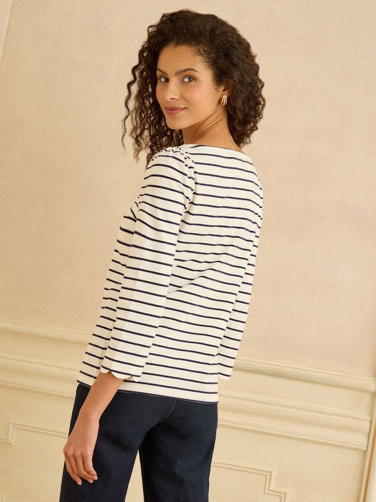 Love & Roses Ivory Stripe Petite 3/4 Sleeve Jersey Top - Image 4 of 4