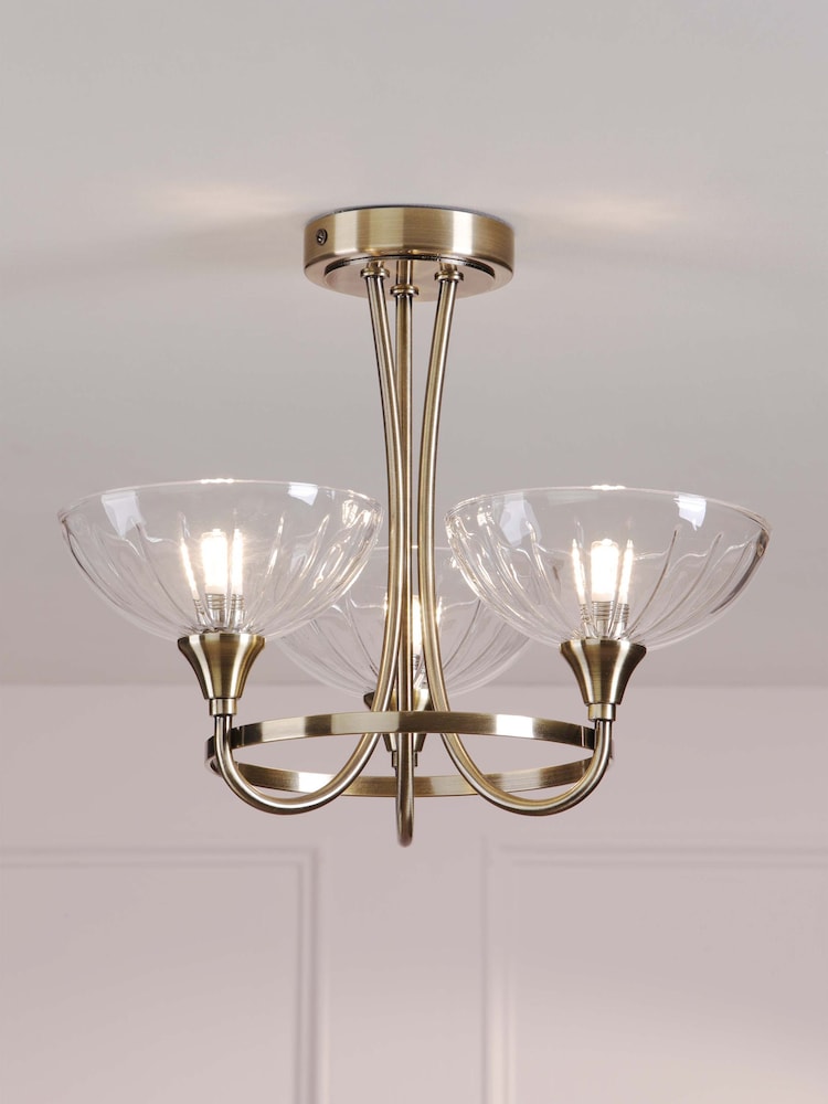 Laura Ashley Brass Well Ham 3 Light Semi Flush - Image 1 of 5