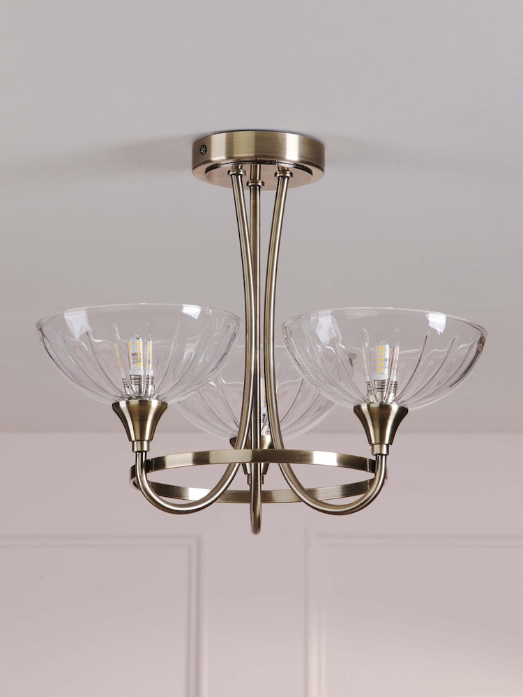 Laura Ashley Brass Well Ham 3 Light Semi Flush - Image 2 of 5