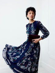 Hobbs Blue Sia Silk Dress - Image 1 of 5