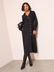 Friends Like These Black Long Sleeve Side Button Detail Midi Shirt Dress - Image 5 of 5