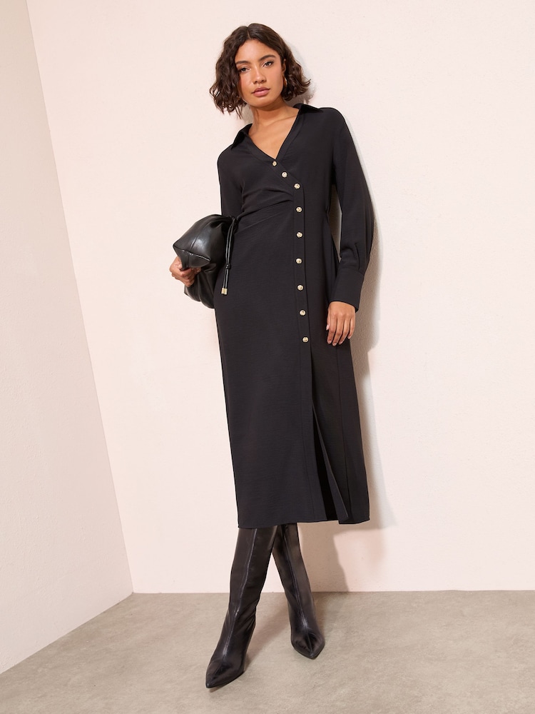 أسود - Friends Like These Long Sleeve Side Button Detail Midi Shirt Dress - Image 5 of 5 أسود - Friends Like These Long Sleeve Side Button Detail Midi Shirt Dress - Image 5 of 5