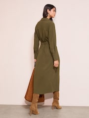 Friends Like These Khaki Green Long Sleeve Side Button Detail Midi Shirt Dress - Image 4 of 4