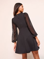Friends Like These Black Sheer Long Sleeve Hardware Detail Mini Dress - Image 4 of 4