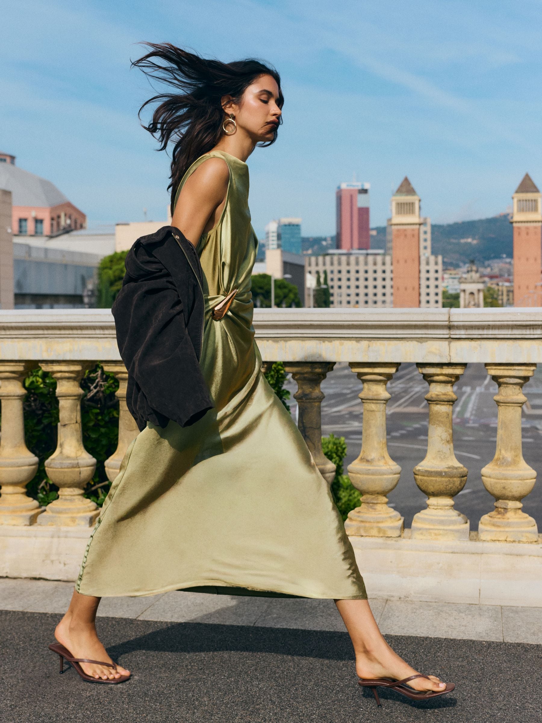 Buy Friends Like These Olive Green Satin Sleeveless Draped
