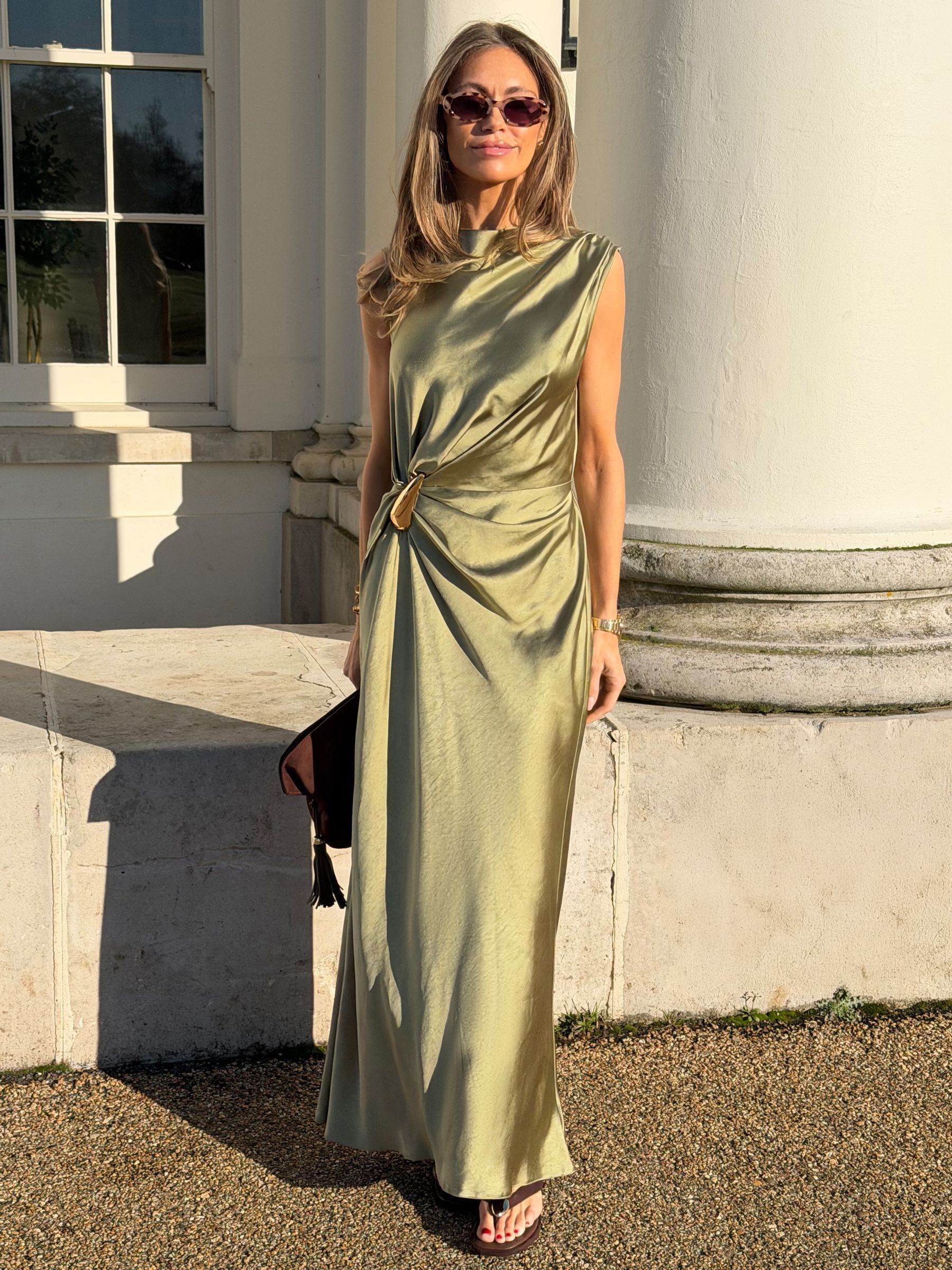 Buy Friends Like These Olive Green Satin Sleeveless Draped