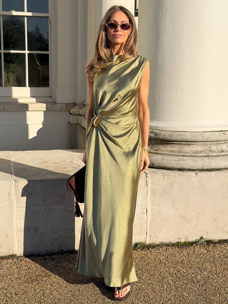 Buy Friends Like These Olive Green Satin Sleeveless Draped Hardware Midi  Dress from Next USA