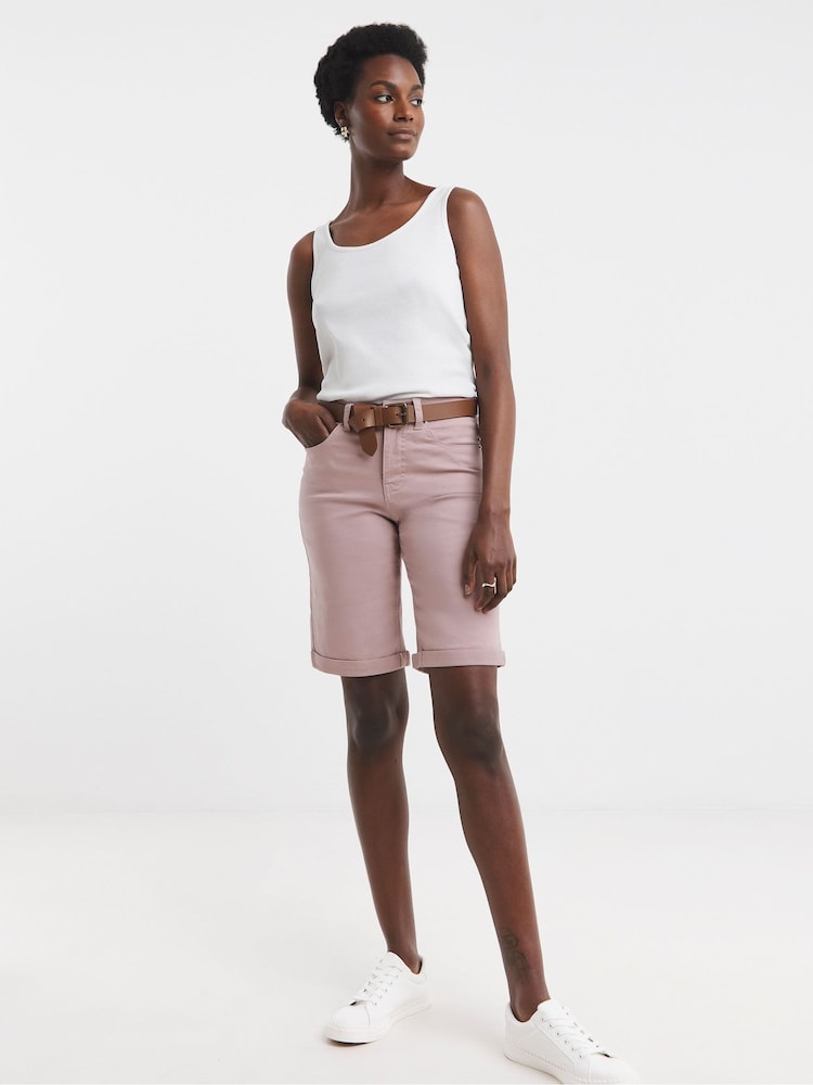 JD Williams Pink 24/7 Denim Knee Length Shorts - Image 1 of 4