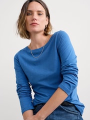 Seasalt Cornwall Blue Easel Long Sleeve Top in Cotton Jersey - Image 1 of 6