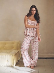 وردي زهور - بيجامات بحمالات من مزيج الفيسكوز والكتان - صورة 1 من 8