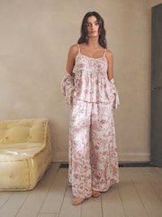 وردي زهور - بيجامات بحمالات من مزيج الفيسكوز والكتان - صورة 2 من 8