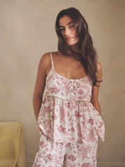 وردي زهور - بيجامات بحمالات من مزيج الفيسكوز والكتان - صورة 7 من 8