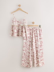 Pink फूल  - Viscose/Linen Blend Cami Pyjamas - 13मध्ये 9 तस्बिर