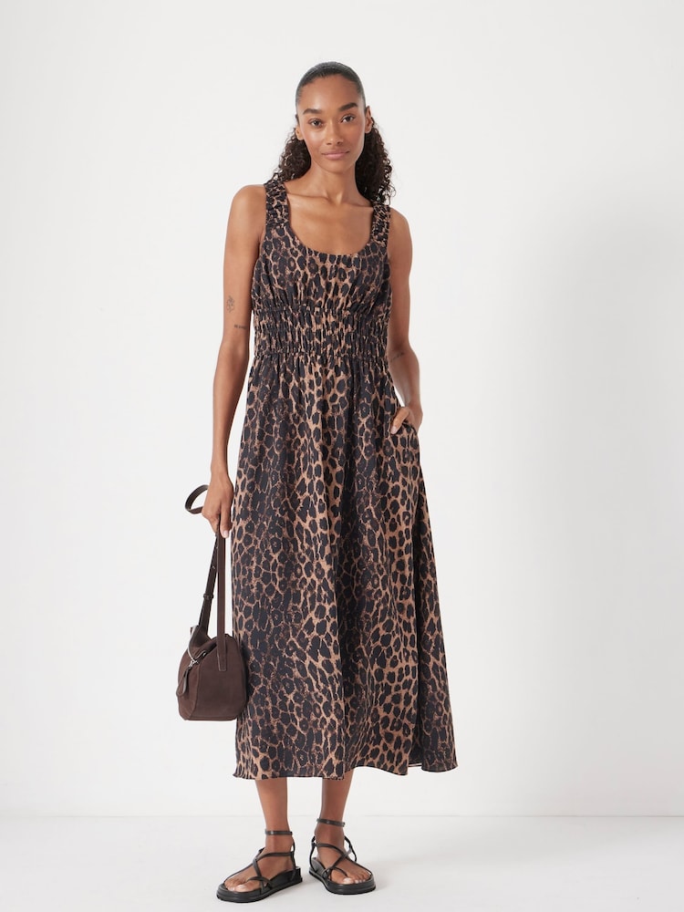 Hush Animal Gathered Straps Midi Dress - Image 1 of 6