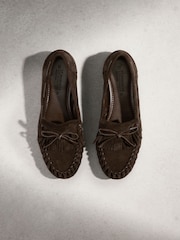 Chocolate Brown N. Premium Ruched Bow Loafer - Image 1 of 6