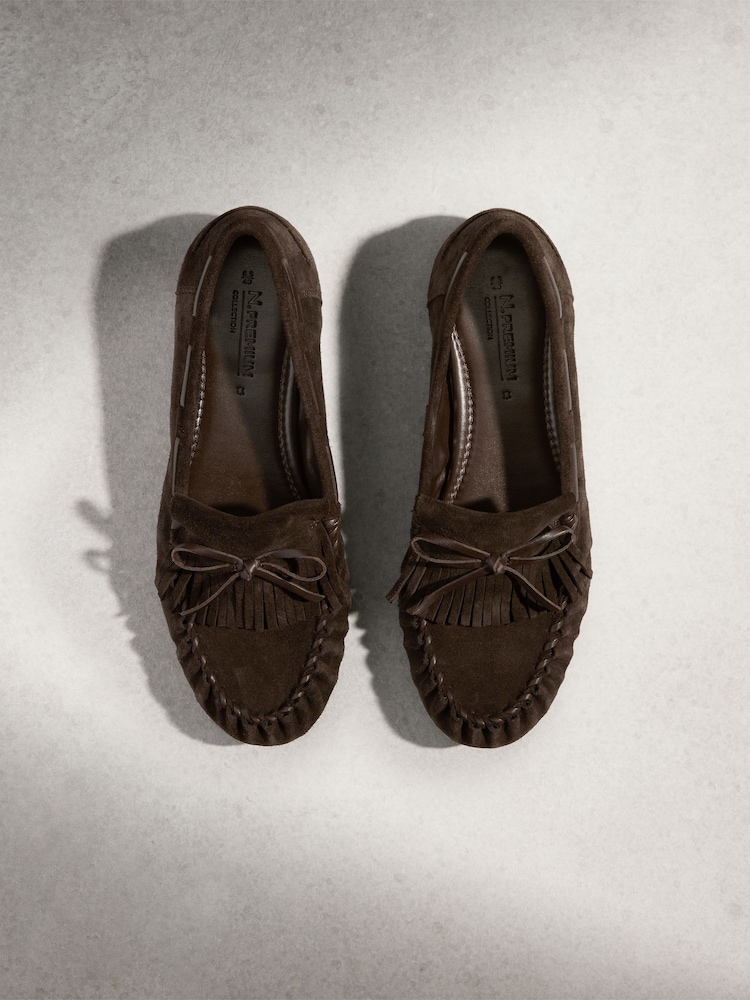Chocolate Brown N. Premium Ruched Bow Loafer - Image 1 of 6