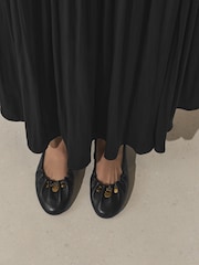 Black Forever Comfort® Leather Ruched Charm Ballet Flats - Image 1 of 9