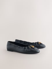 Black Forever Comfort® Leather Ruched Charm Ballet Flats - Image 6 of 9