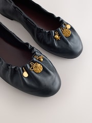 Black Forever Comfort® Leather Ruched Charm Ballet Flats - Image 8 of 9