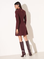 Friends Like These Berry Red Long Sleeve Button Shoulder Beleted Mini Dress - Image 2 of 4