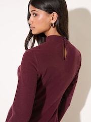 Friends Like These Berry Red Long Sleeve Button Shoulder Beleted Mini Dress - Image 4 of 4