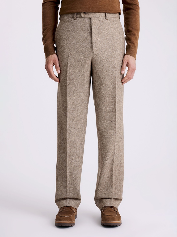 MOSS Relaxed Fit Gold Herringbone Tweed Trousers - Image 1 of 1
