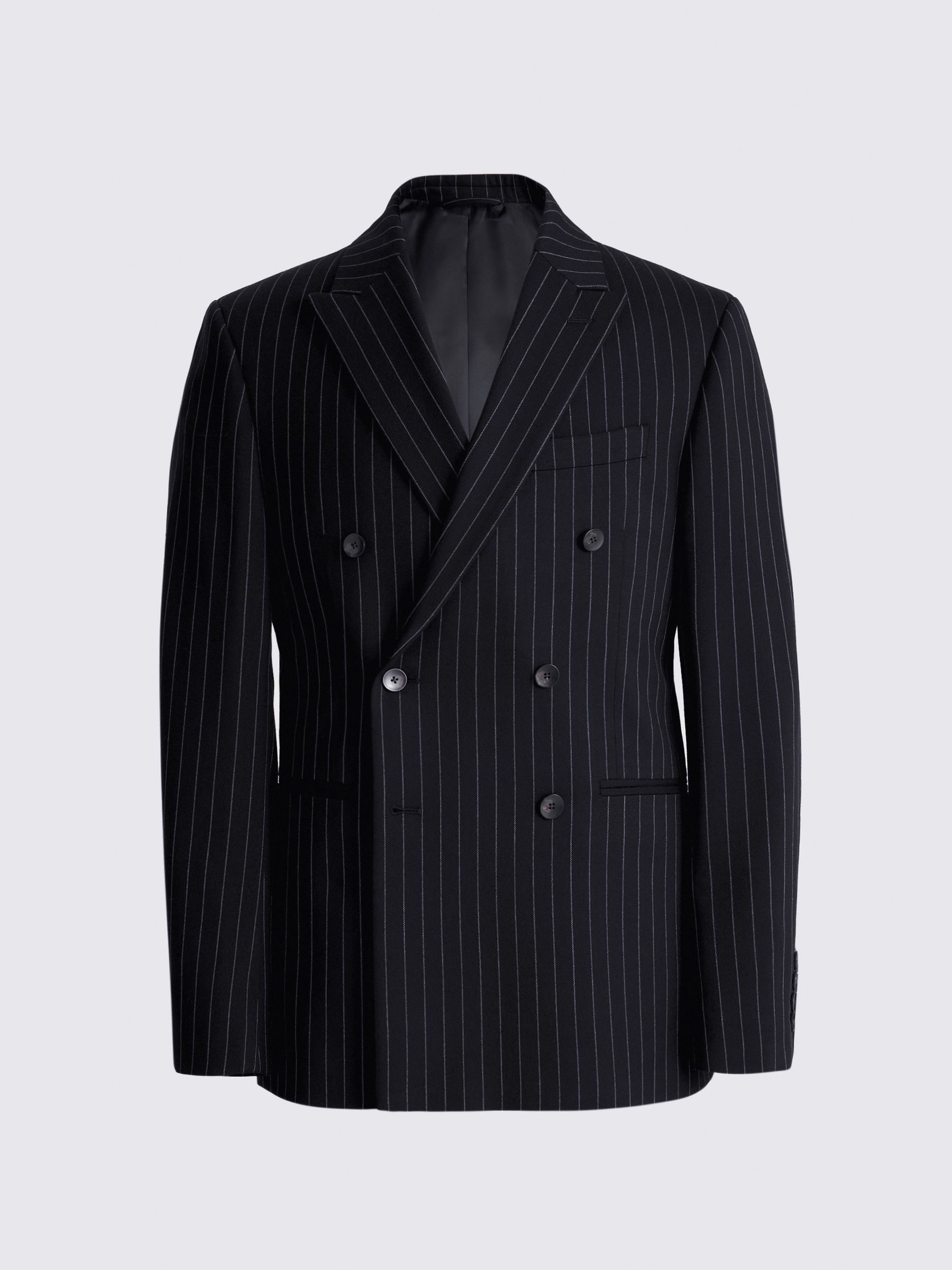 Buy MOSS Navy Stripe Slim Fit Double Breasted Suit Jacket from