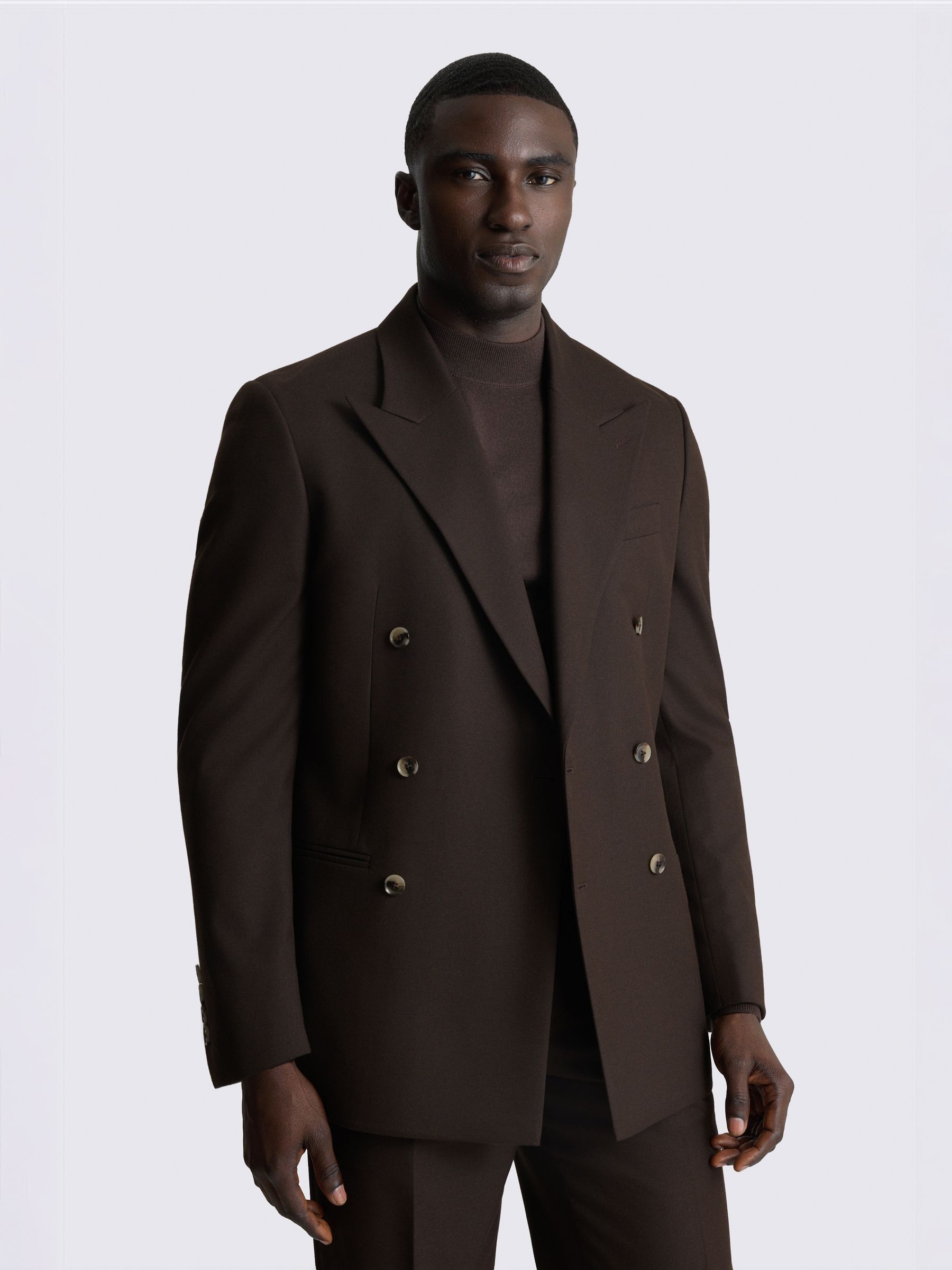 Buy MOSS Brown Relaxed Fit Flannel Double Breasted Suit Jacket