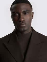 MOSS Brown Relaxed Fit Flannel Double Breasted Suit Jacket - Image 6 of 7