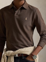 Polo Ralph Lauren Nutmeg Brown Heather Long Sleeve Knit Polo Shirt - Image 5 of 5