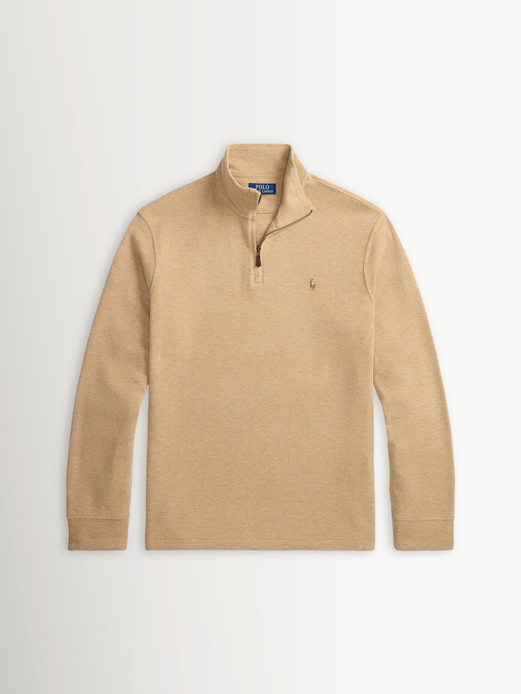 Polo Ralph Lauren Classic Camel Heather Knit Half Zip Pullover Sweatshirt - Image 8 of 8