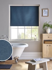 Blue Navy Ready Made Printed Texture Moisture Resistant Roller Blind - Image 1 of 6