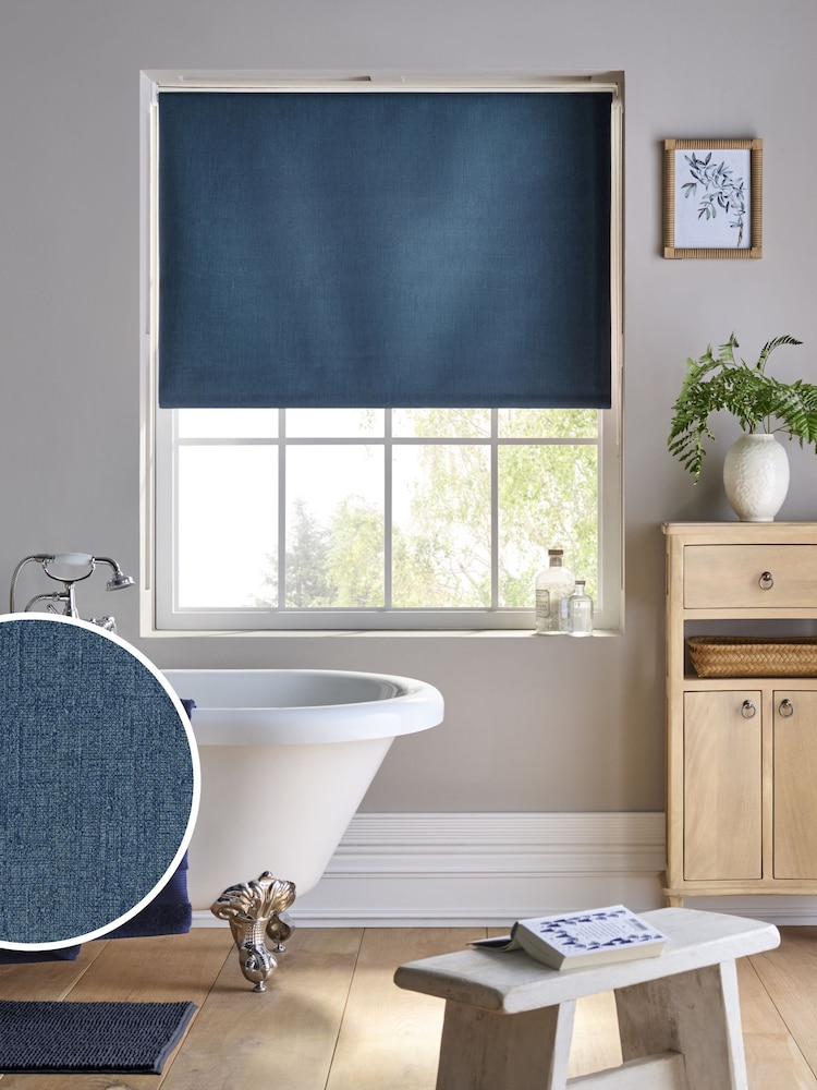 Blue Navy Ready Made Printed Texture Moisture Resistant Roller Blind - Image 1 of 6