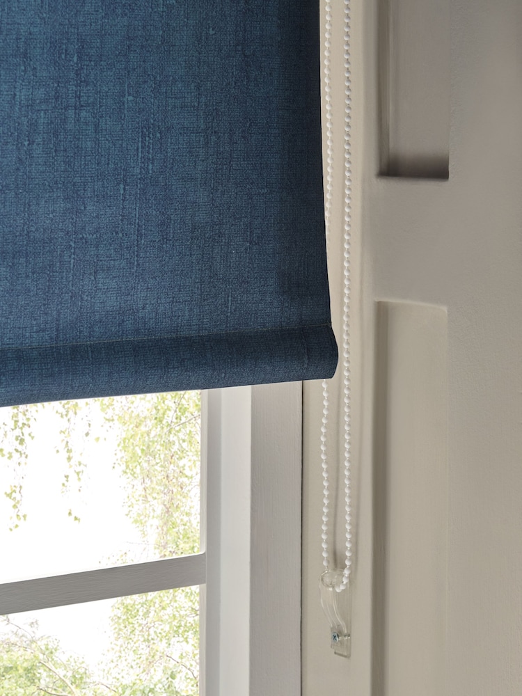 Blue Navy Ready Made Printed Texture Moisture Resistant Roller Blind - Image 6 of 6