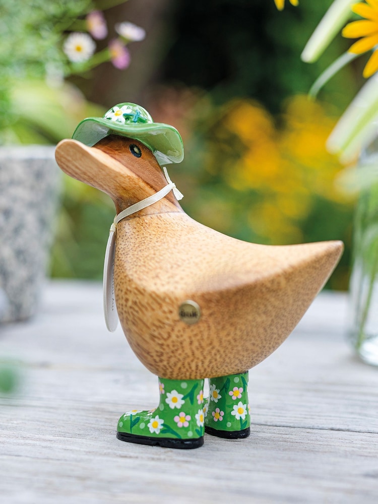 DCUK Green Floral Hat and Boots Ducky Wooden Ornament - Image 1 of 4