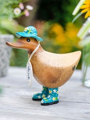 DCUK Teal Blue Floral Hat and Boots Ducky Wooden Ornament - Image 1 of 2