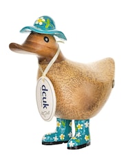 DCUK Teal Blue Floral Hat and Boots Ducky Wooden Ornament - Image 2 of 2