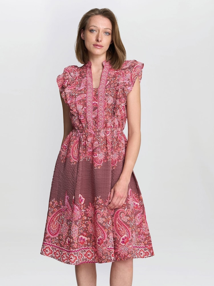 Gina Bacconi Pink Liat Boho Paisley Dress - Image 1 of 6