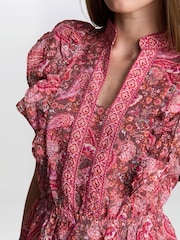 Gina Bacconi Pink Liat Boho Paisley Dress - Image 4 of 6