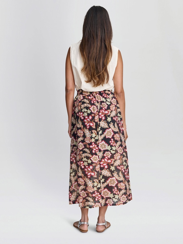 Saia preta com estampa floral Gina Bacconi EMI na cintura elástica - Imagem 2 de 5