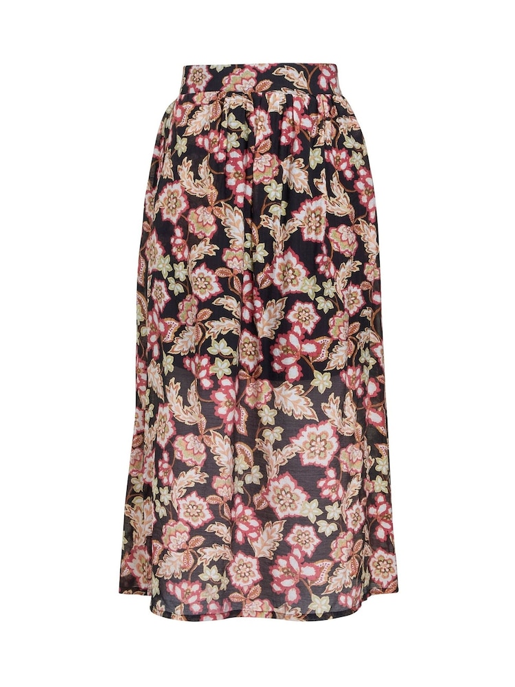 Saia preta com estampa floral Gina Bacconi EMI na cintura elástica - Imagem 5 de 5