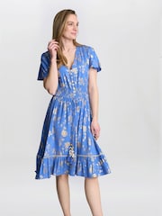 Gina Bacconi Blue ETNA Print Summer Dress - Image 1 of 7