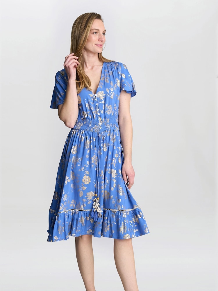 Gina Bacconi Blue ETNA Print Summer Dress - Image 1 of 7