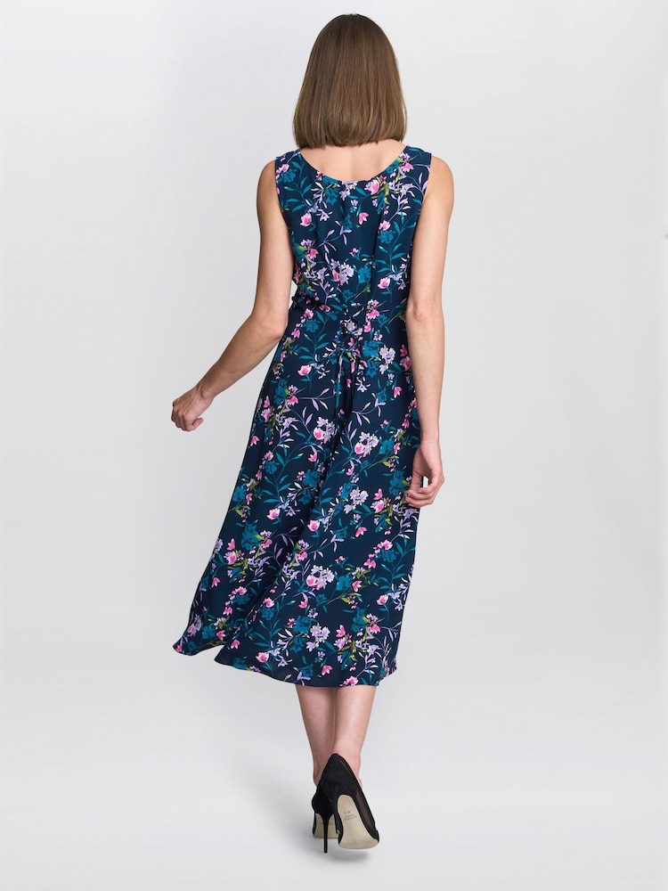 Gina Bacconi Blue Floral Print Jersey Dress - Image 2 of 5